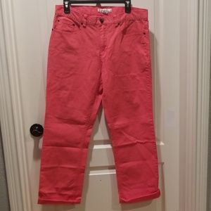 Coral colored denim capris